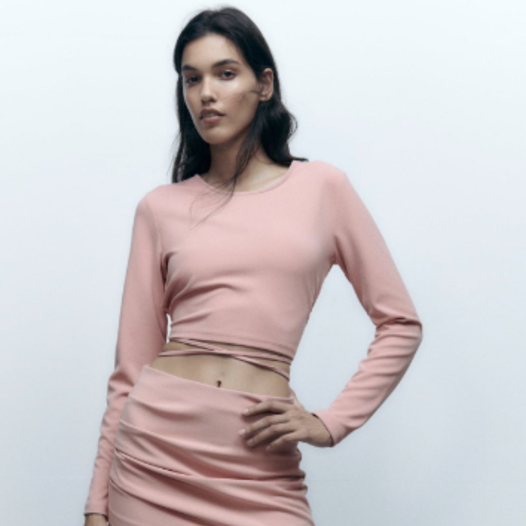 Nwt Zara Crop Top With Bow Open Back Tie Bloggers Fav Blush Xl